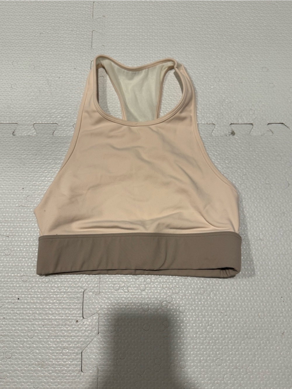 aerie Nude/Taupe sports bra with sheer back. XS. Marching pants available.